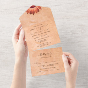 Blume Gerbera auf der Abstrakten Pfirsichhochzeit All In One Einladung