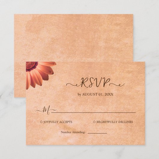 Blume Gerbera auf der Abstrakten Pfirsichhochzeit RSVP Karte (Vorne/Hinten)