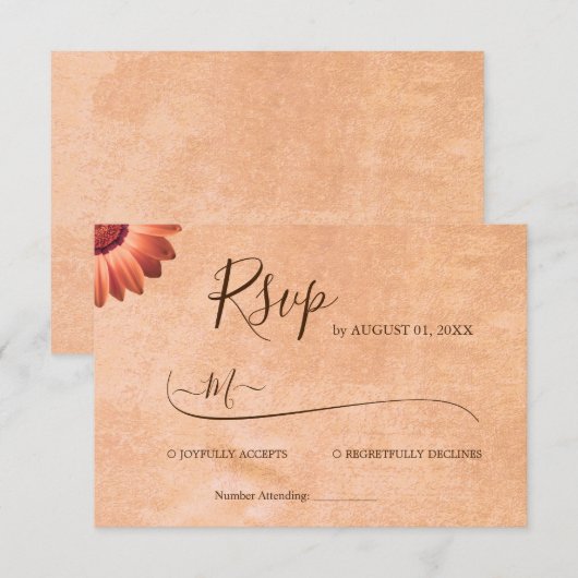 Blume Gerbera auf der Abstrakten Pfirsichhochzeit RSVP Karte (Vorne/Hinten)