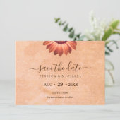 Blume Gerbera auf der Abstrakten Pfirsichhochzeit Save The Date (Stehend Vorderseite)