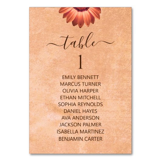Blume Gerbera auf der Abstrakten Pfirsichhochzeit Tischnummer (Vorderseite)