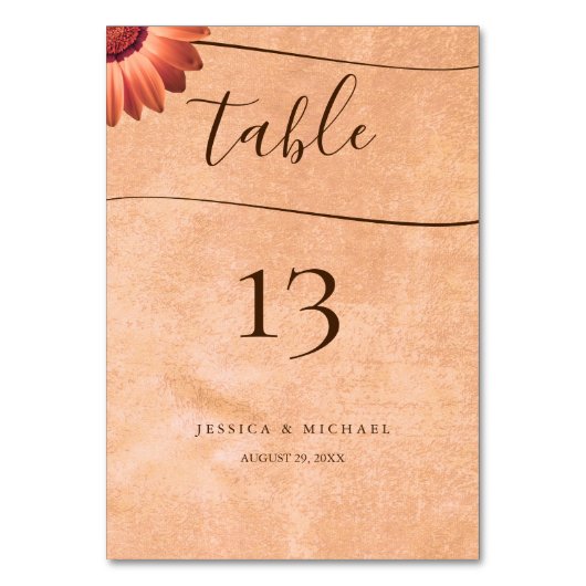 Blume Gerbera auf der Abstrakten Pfirsichhochzeit Tischnummer (Vorderseite)