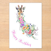 Blume Giraffe Geburtskarte Acryleinladungen (Vorderseite)