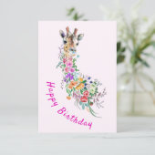 Blume Giraffe Geburtskarte Karte (Stehend Vorderseite)