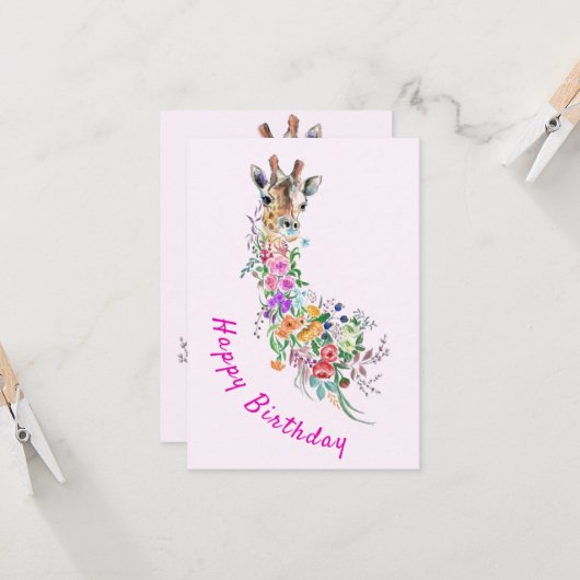 Blume Giraffe Geburtskarte Karte (Vorderseite/Rückseite Beispiel)