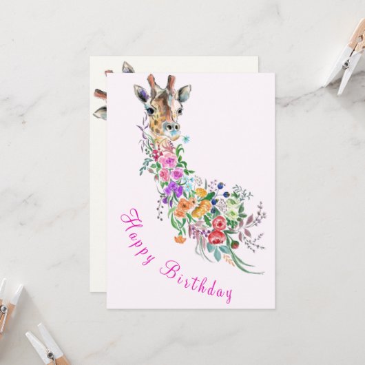 Blume Giraffe Geburtskarte Karte (Vorderseite/Rückseite Beispiel)