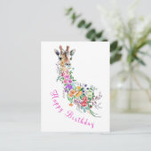 Blume Giraffe Geburtskarte Postkarte (Stehend Vorderseite)