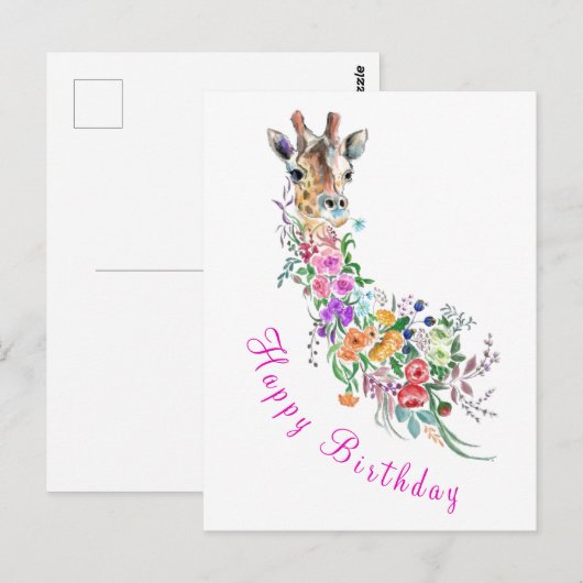 Blume Giraffe Geburtskarte Postkarte (Vorne/Hinten)