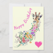 Blume Giraffe Geburtstagskarte Wasserfarbe (Rückseite)