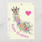 Blume Giraffe Geburtstagskarte Wasserfarbe (Vorne/Hinten)
