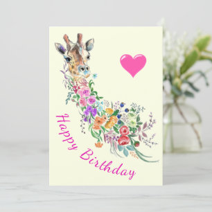 Blume Giraffe Geburtstagskarte Wasserfarbe