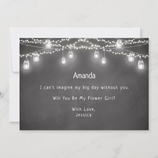 Blume Girl Black String Lights Chalkboard Einladung (Rückseite)