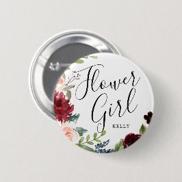 Blume Girl Burgundy Bouquet Custom Wedding Button