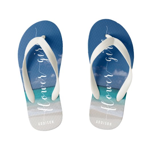 Blume Girl Calligrafy Beach Hochzeit Flip Flops Kinderbadesandalen (Fußbett)