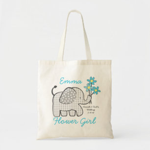Blume Girl Gingham Elephant mit Bouquet Blue Tragetasche