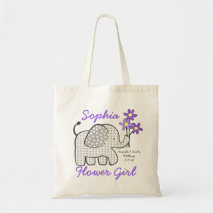 Blume Girl Gingham Elephant mit Bouquet Lila Tragetasche