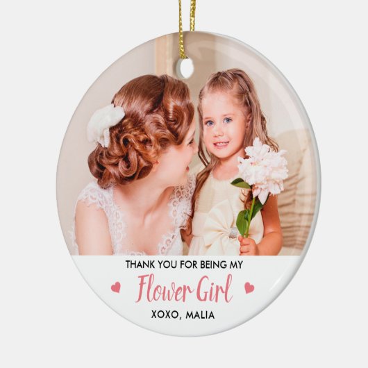 Blume Girl Personalisiertes Brautparty Foto Keramik Ornament (Links)