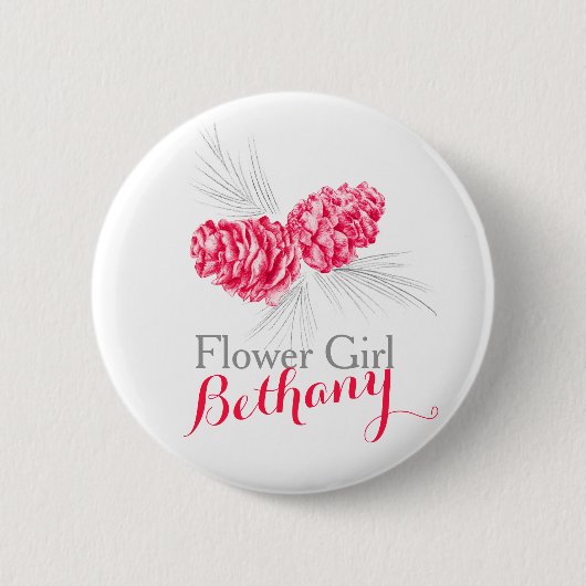 Blume Girl Pine Kegel Rote Hochzeit Button-Taste Button (Vorderseite)