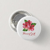 Blume Girl Red Hibiskus Tropical Floral Button (Vorne & Hinten)