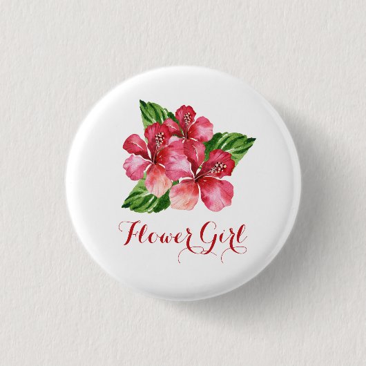 Blume Girl Red Hibiskus Tropical Floral Button (Vorderseite)