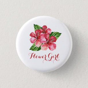 Blume Girl Red Hibiskus Tropical Floral Button