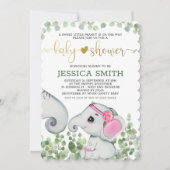 Blume Girl Watercolor Elephant Baby Dusche Einladung (Vorderseite)