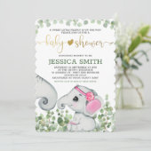 Blume Girl Watercolor Elephant Baby Dusche Einladung (Stehend Vorderseite)