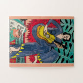 Blume , Gitarre und Kaffee Art Deco Puzzle (Horizontal)