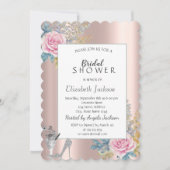 Blume, Glitzer High Heels Rose Gold Brautparty Einladung (Vorderseite)