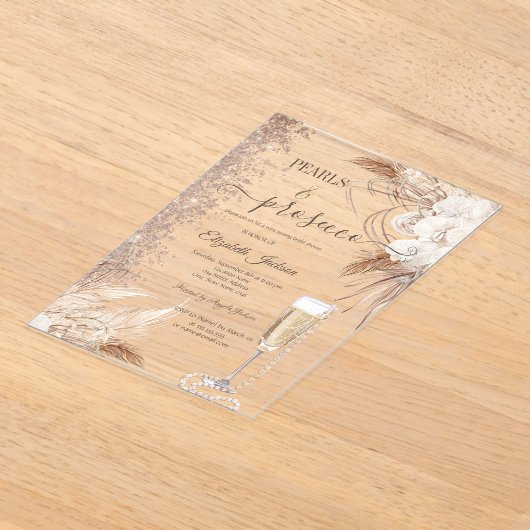 Blume Glitzer Perlen & Prosecco Brautparty Acryleinladungen (Ablage )