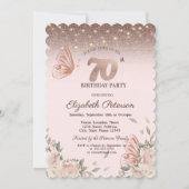 Blume Glitzer Schmetterlinge 70. Geburtstag Einladung (Vorderseite)