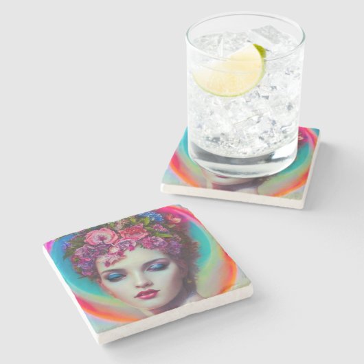 Blume Goddess Steinuntersetzer (Seitenansicht)