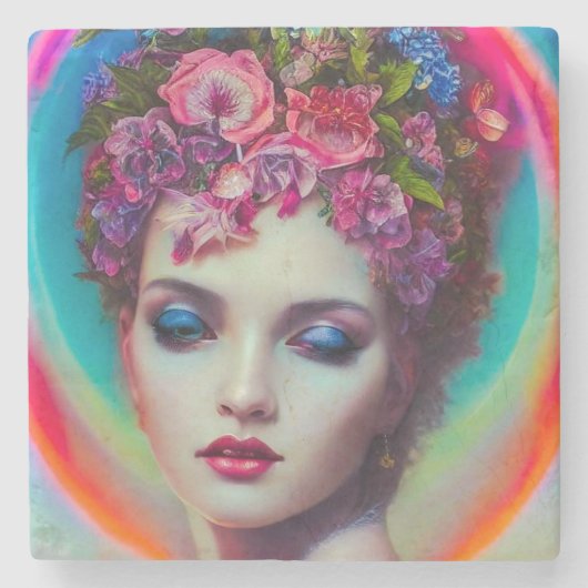 Blume Goddess Steinuntersetzer (Vorderseite)