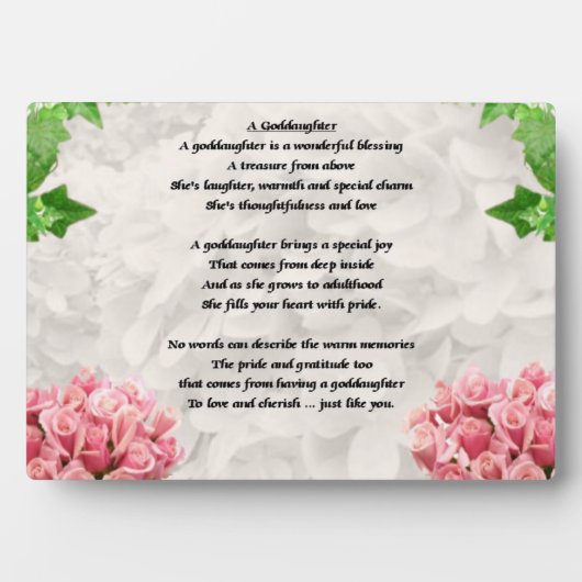 Blume Godtochter Poem Plaque Fotoplatte (Vorderseite)