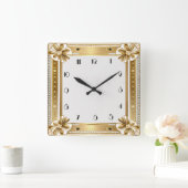 Blume Gold Art Deco Quadratische Wanduhr (Zuhause)