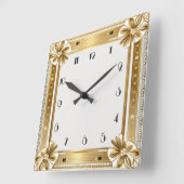 Blume Gold Art Deco Quadratische Wanduhr (Winkel)