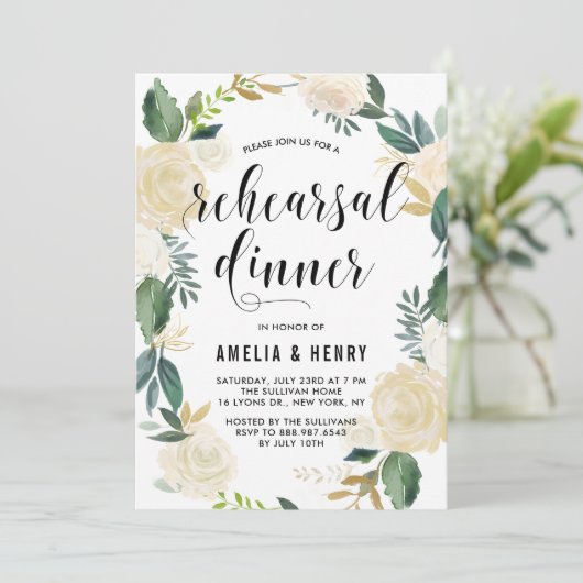 Blume Gold Glitzer Probe Abendessen Einladung (Stehend Vorderseite)