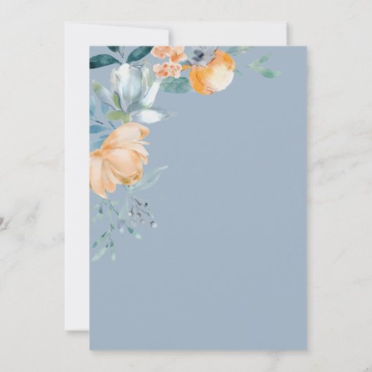 Blume Gold Grad Cap Dusty Blue Abschluss Einladung (Rückseite)