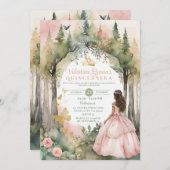 Blume Gold Pink Peach Quinceañera 15 Anos Einladung (Vorne/Hinten)