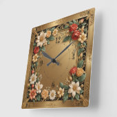 Blume Gold Quadratische Wanduhr (Winkel)
