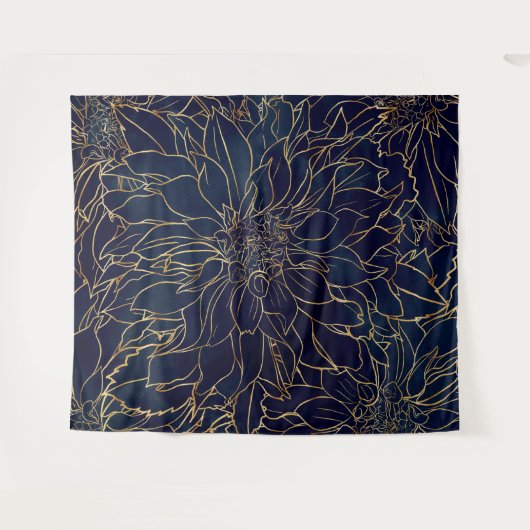 Blume Gold und Blue Dahlia Wandteppich (Vorderseite (Horizontal))