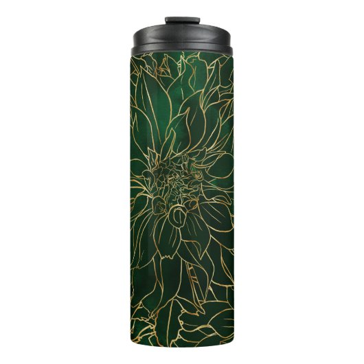 Blume Gold und Green Dahlia Thermosbecher (Vorderseite)