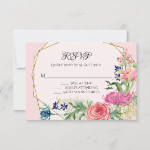 Blume Gold Wasserfarbe Geometrische rosa Navy UAWG RSVP Karte