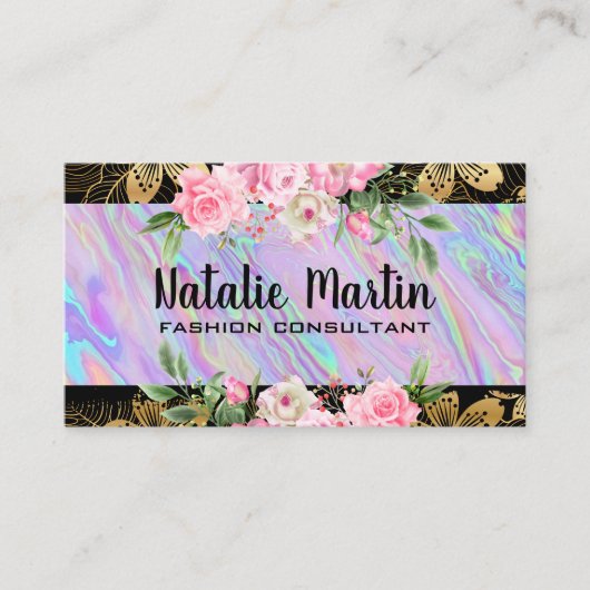 Blume | Goldene Blüten | Irisierend Visitenkarte (Vorderseite)