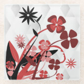 Blume Grafik in Rot und Schwarz Glasuntersetzer (Vorderseite)