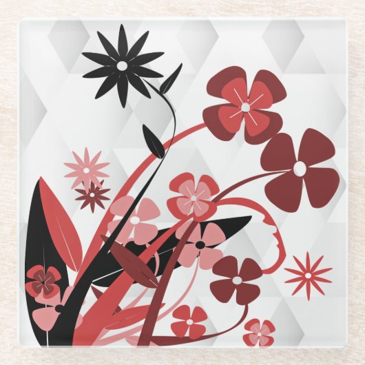 Blume Grafik in Rot und Schwarz Glasuntersetzer (Vorderseite)