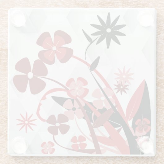 Blume Grafik in Rot und Schwarz Glasuntersetzer (Rückseite)