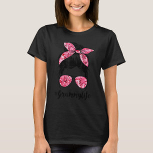 Blume Grammy Life Messy Bun Haare Brille Pink Mot T-Shirt