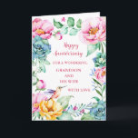 Blume Grandson und seine Ehefrau Jahrestag Karte<br><div class="desc">Glückliche Hochzeitskarte für Enkel und seine Ehefrau mit hübschen Frühlingsblumen und Vögeln und Herzenslust.</div>