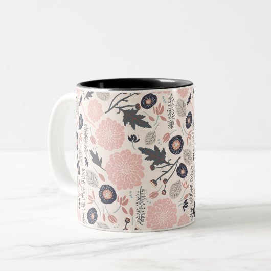 Blume Graurosa Schwarz Spielvoll geworfen Zweifarbige Tasse (Vorderseite Links)